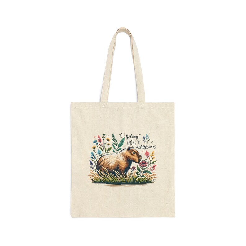 Capybara Tragetasche Ästhetische Tragetasche Capybara Geschenk Wildblumen Tragetasche Cottagecore Tasche Cottagecore Tragetasche Tier-Einkaufstasche Coole Tragetasche Bild 6