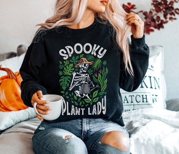 Spooky Plant Lady Sweatshirt Halloween Skeleton Sweater Crazy Plant Lady Plant Mom Sweatshirt Plant Lover Gift Plant Mama Shirt Y2k Clothing