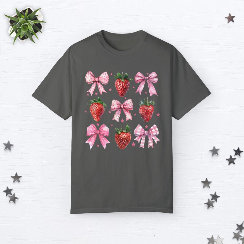 Coquette Strawberry Shirt Coquette Clothes Preppy Stuff Coquette Clothing Coquette Shirt Cottage Core Clothes Pink Bow Shirt Ribbon Shirt Pepper