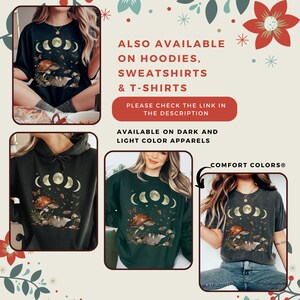 Puede incluir: Un dise&ntilde;o gr&aacute;fico que presenta una luna creciente, estrellas y hongos con un mapache y una ardilla. El dise&ntilde;o est&aacute; disponible en camisetas, sudaderas con capucha y sudaderas. "Comfort Colors" est&aacute; escrito en la esquina inferior derecha de la imagen.