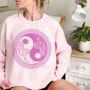 Tiger Sweatshirt Lunar New Year Chinese New Year Of The Tiger T Shirt Yin Yang Shirt Hoodie Aesthetic Clothes Trendy Crewneck Indie Clothing