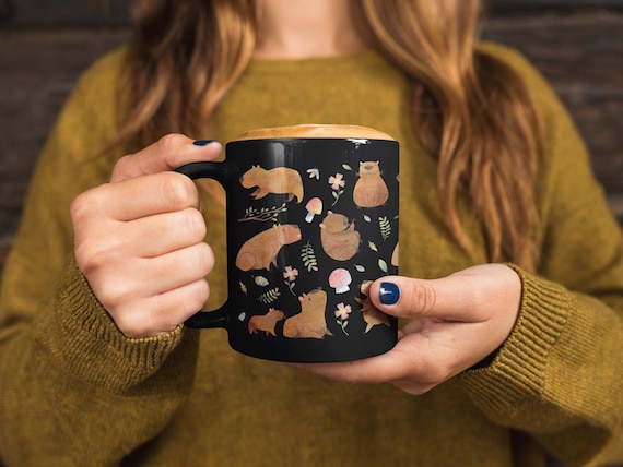 Capybara Mug Cottagecore Mug Capybara Gift Mushroom Mug Goblincore Mug Aesthetic Mug Capybara Print Double Sided Mug Capybara Lover Gift
