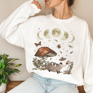 Possum Sweatshirt Possum Print Opossum Sweatshirt Opossum Sweater Goblincore Clothing Possum Gifts Cottagecore Sweater Mushroom Sweatshirt