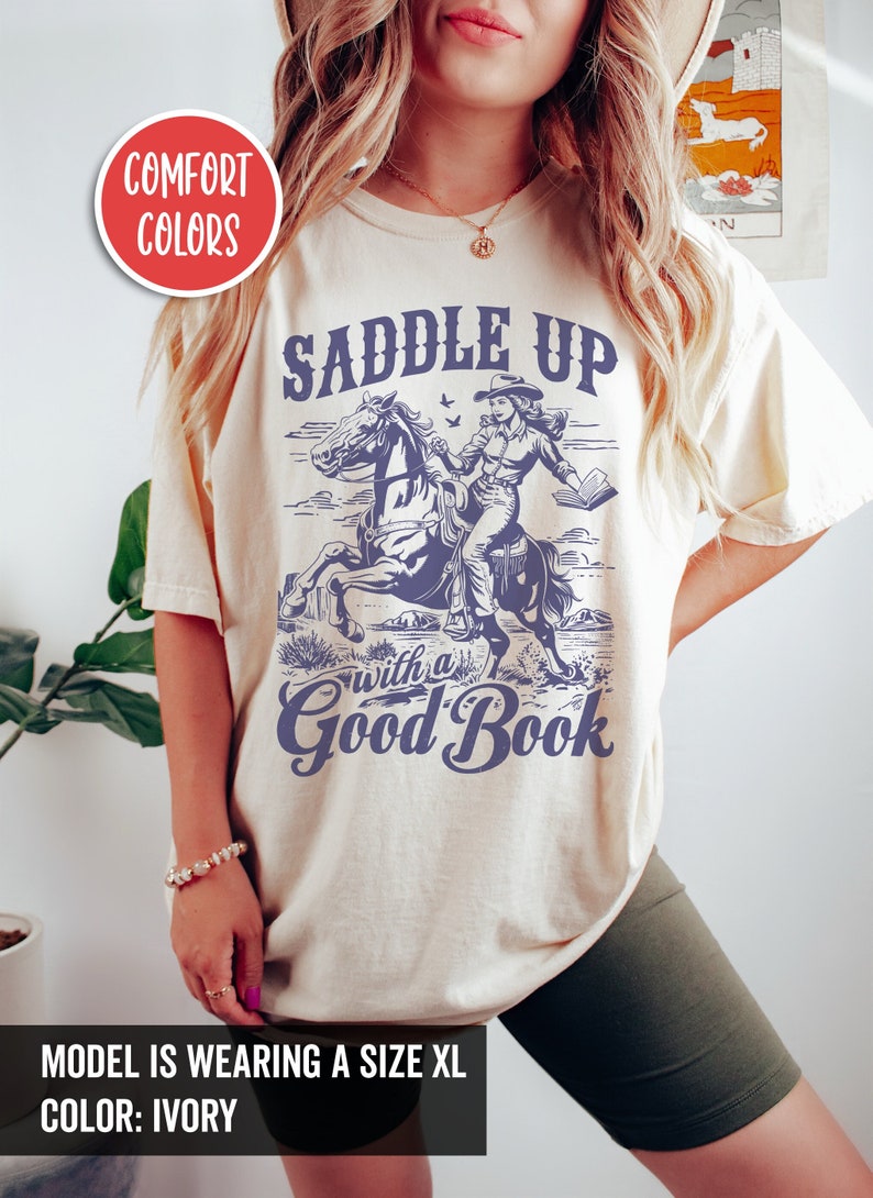 Bookish Cowgirl Shirt Cowboy Romance Shirt Howdy Shirt Yeehaw Shirt Smut Book Lover Gift Romance Reader Shirt Vintage Western Graphic Tee image 1