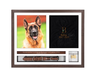 Pet Ashes & Keepsake Frame (20x16") - Holds a collar, tag and embroidered ashes pouch for pet up to 39kg (86lbs) - 1400cc - Solid Wood