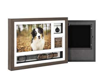 Pet Ashes & Keepsake Frame (16x12&quot;) - Holds a collar, tag and ashes for pet up to 33kg (74lbs) - 1300cc - Solid Wood