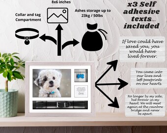 Pet Ashes & Keepsake Frame (14x11"), Light Grey, Same Day Dispatch, Holds a Collar, Tag and Pet Ashes up to 22kg (50lbs) -850cc - Solid Wood