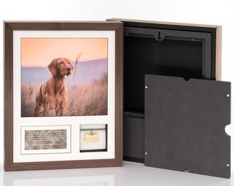 Pet Ashes & Keepsake Frame (14x11") - Holds a tag and ashes for pet up to 33kg (73lbs) - 1200cc - Solid Wood