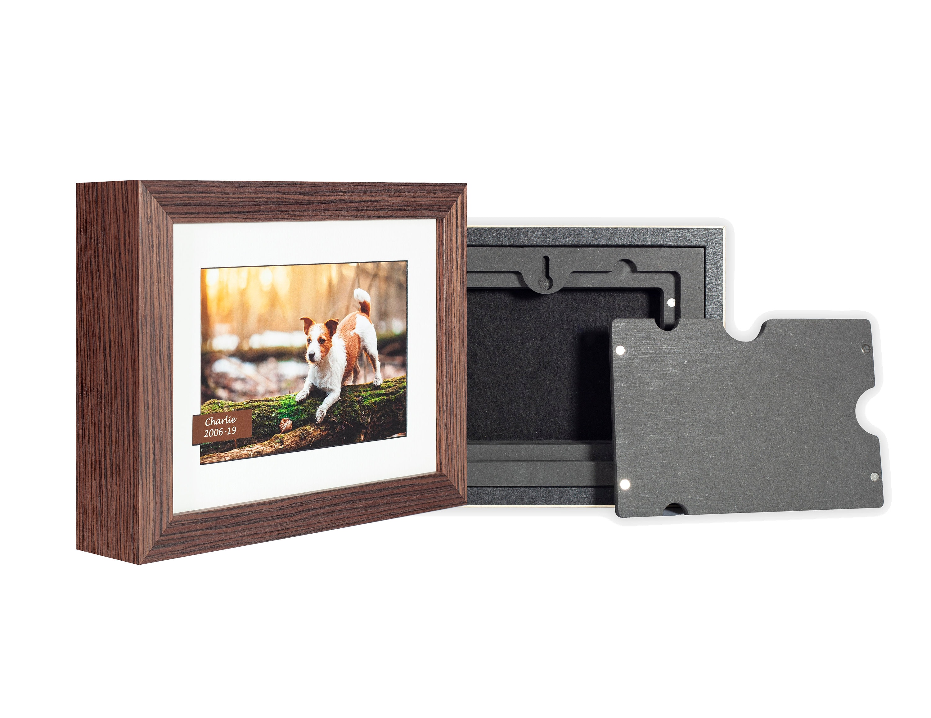 Solid Wood Pet Ashes Frame - 8x6" (20.3x15.2cm) - includes printing, up to 11kg (23lbs), Wooden Pet Urn, Photo Cremation Dog / Cat / Pet Urn