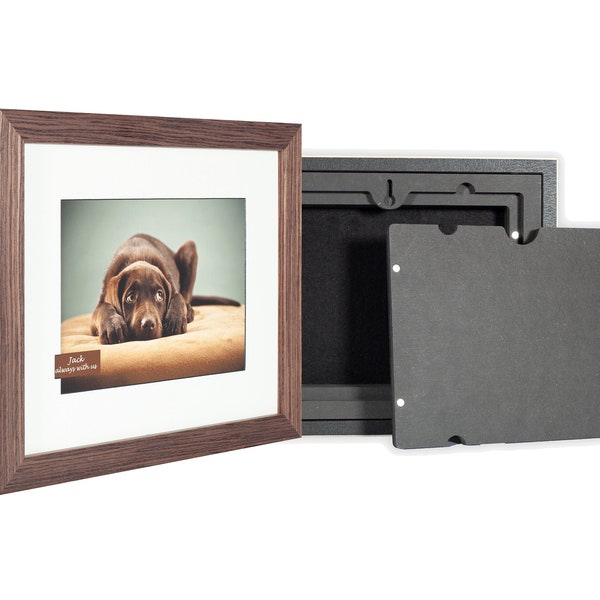 Solid Wood Pet Ashes Frame -10x8" (25.4x20.3cm) - includes printing, up to 53lbs (24kg), Wooden Pet Urn, Photo Cremation Dog / Cat / Pet Urn