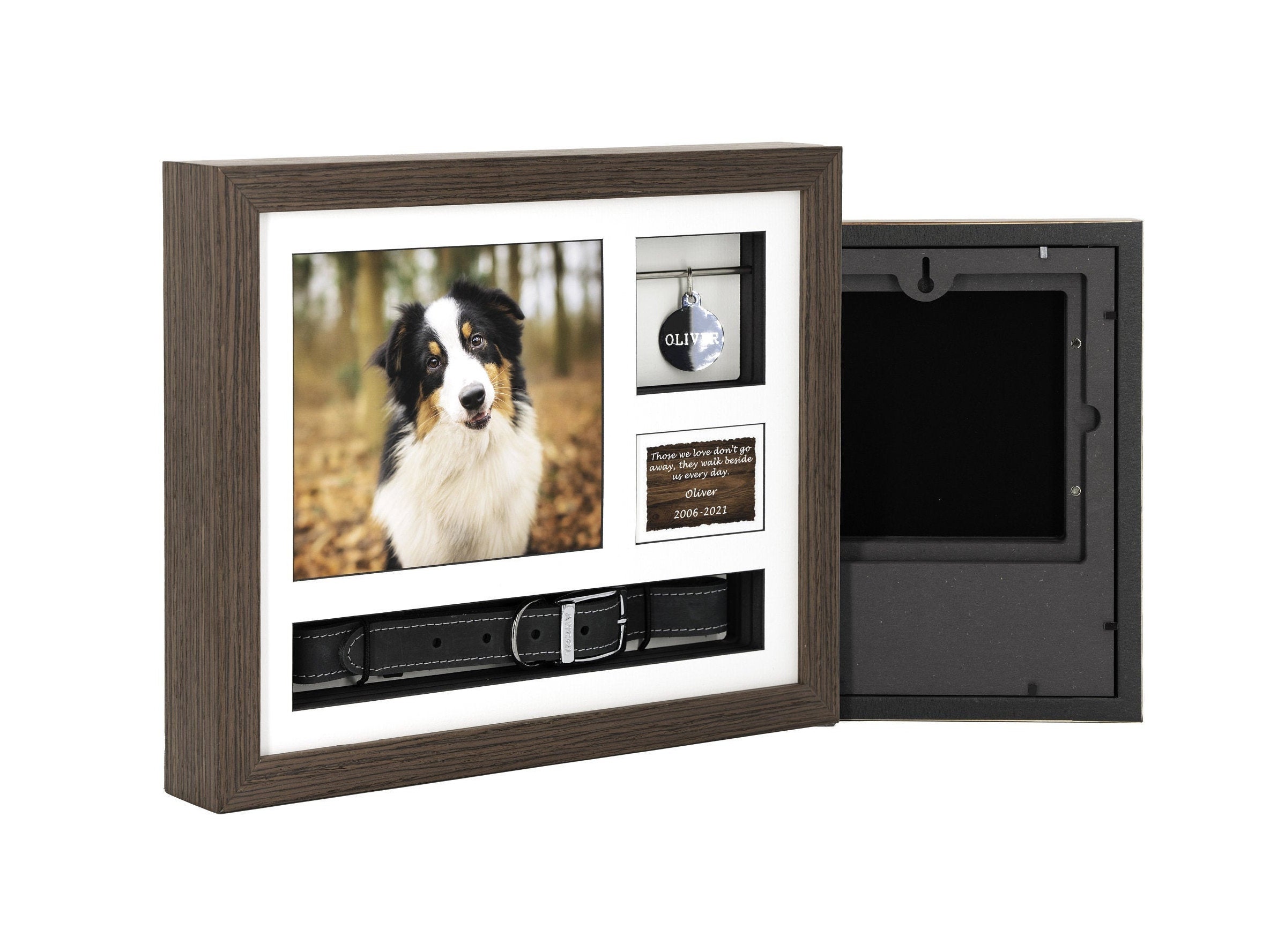 Pet Urn Picture Frame, Personalized Dog Cat Memorial with Collar Display & Ashes Keepsake, Pet Loss Sympathy Gift, Solid Wood 12x10
