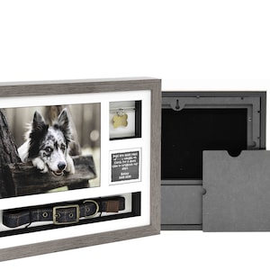 Pet Ashes & Keepsake Frame (14x11") - Holds a collar, tag and ashes for pet up to 22kg (50lbs) - 850cc - Solid Wood