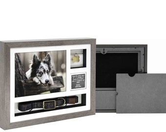 Pet Ashes & Keepsake Frame (14x11") - Holds a collar, tag and ashes for pet up to 22kg (50lbs) - 850cc - Solid Wood