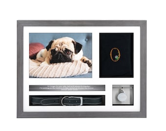 Pet Ashes & Keepsake Frame (16x12") - Holds a collar, tag and embroidered ashes pouch for pet up to 14kg (31lbs) - 500cc - Solid Wood