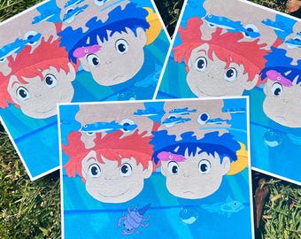 Ponyo & Sosuke Inspired Art Print ; 8x10