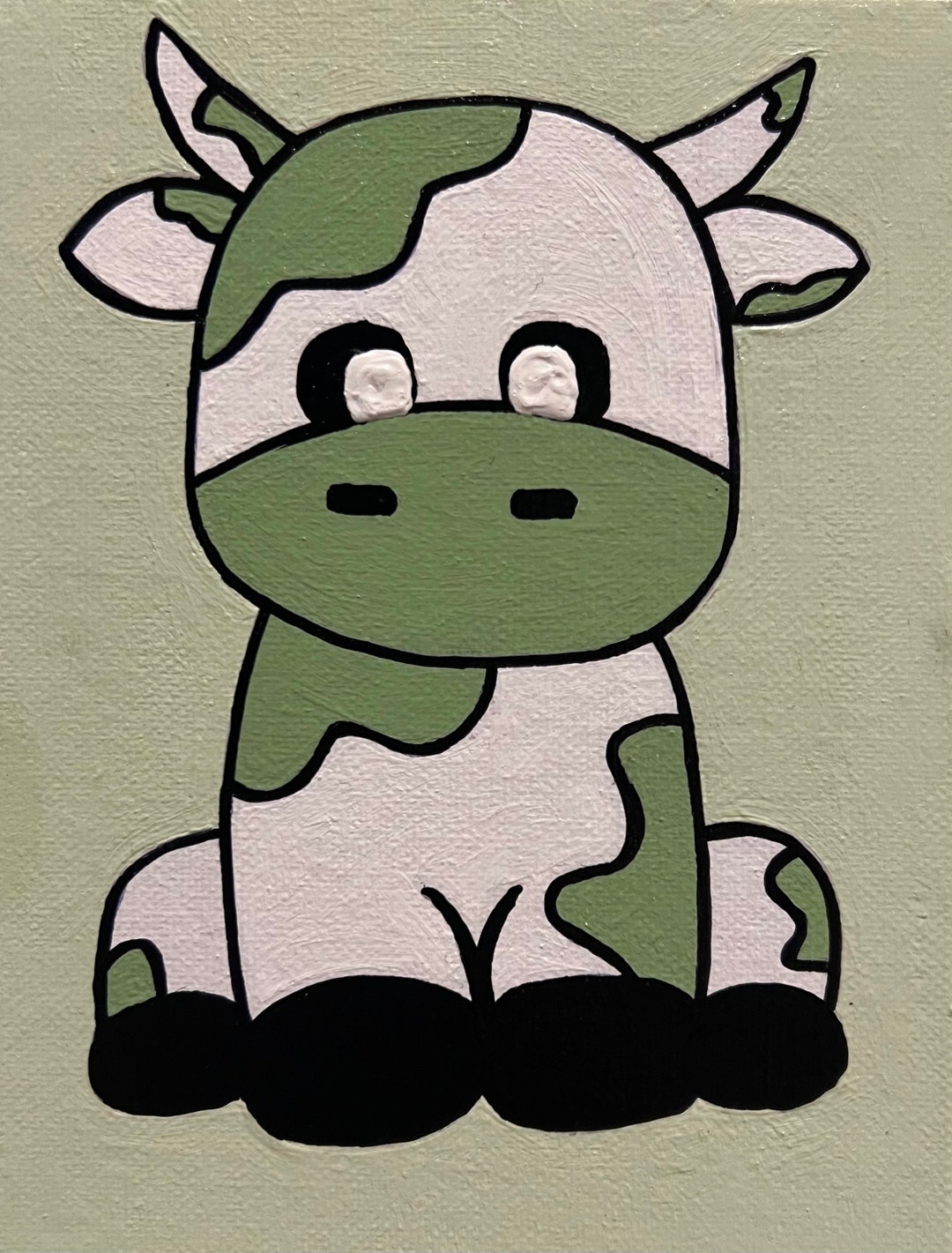 Mint Green Cow 5x7 Animal Painting Acrylic Wall Art Gift Holiday Cute