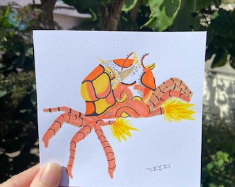 Crab Artwork | Original Hand Drawn Sea Life Art | Boxer Crab Inspired Ocean Picture | Small Artwork | Seaside Art