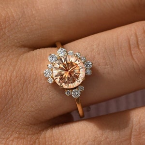 Oregon Sunstone Wedding Ring, 14k Yellow Gold Round Cut Ring, Sunstone Diamond Engagement Ring, Unique Bridal Ring, Prong, Birthday Gift