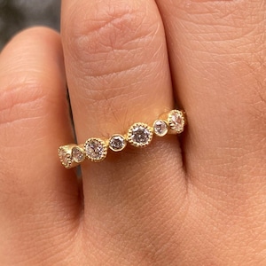 Diamond Eternity Ring/14k Gold Wedding Ring/Thin Diamond Band/Diamond Stacking Ring/Anniversary Gift/Proposal Band/Alternating Ring for Her