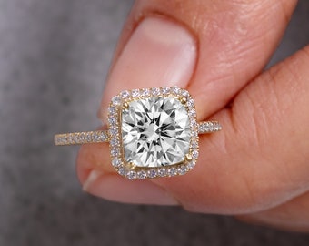 IGI Certified 18k Gold Cushion Halo Engagement Ring,2.3Ctw Wedding Bridal Ring,Lab Created Man Made Diamond,Unique Anniversary Gift Women