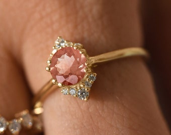 Oregon Sunstone Wedding Ring Natural Sunstone Diamond Ring 14k Solid Gold Ring Art Deco Enagagement Ring Solitaire Sunstone Handmade Jewelry