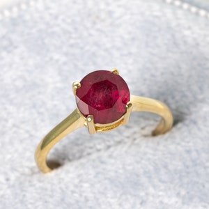 Solitaire Ruby Gold Ring, Round Gemstone 14k Gold Ring, Classic Ruby Wedding Band, Ring For Women, Gift For Wife, July Birthstone Jewelry
