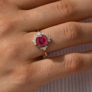 Natural Ruby Promise Ring,Round Cut Ruby Diamond Ring,18k Gemstone Ring,Anniversary Ring for Wife,Red Ruby Engagement Ring,Diamond Jewelry