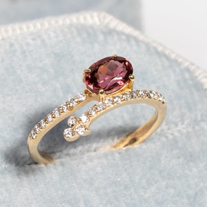 Oval Pink Tourmaline/East West Ring/Diamond Band Ring/14k Rose Gold/Wedding Engagement Ring/Bridal Ring/Promise Ring/October Birthstone