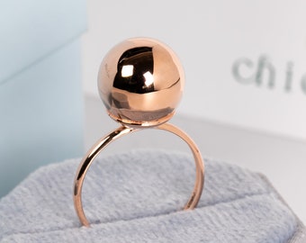 14k Gold Ball Shape Ring,Dome Statement Ring,Chunky Gold Ring,Unique Engagement Ring,Wedding Anniversary Promise Gift,Handmade Fine Jewelry