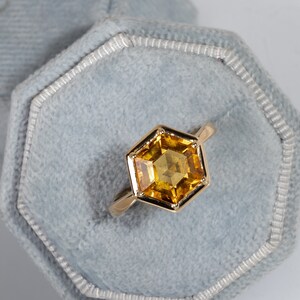 Hexagon Engagement Ring/Citrine Bezel Ring/14k Solid Gold Ring/Alternative Wedding Band/Statement Ring/November Birthstone/Fine Jewelry Ring