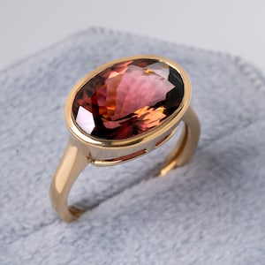 5 Ct Pink Tourmaline Ring/East West Ring/Long Oval Natural Tourmaline/October Birthstone/Solid/14K Gold Ring/Engagement Ring/Solitaire Ring