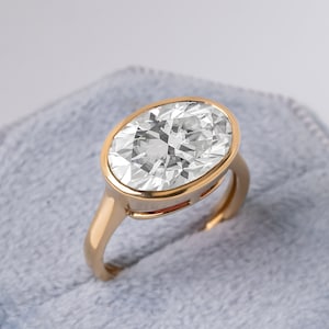 5 Carat Moissanite Ring,Solid 14k Gold,East West Setting,Solitaire Engagement Bezel Ring,Oval Shape Wedding Proposal Ring,Unique Bridal Gift