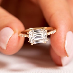 Lab Grown Diamond Engagement Ring/Emerald Cut Diamond/Diamond Eternity Band/Solitaire Wedding Ring/East West Ring/Prong Set Ring/Chunky Ring
