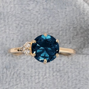 London Blue Topaz Proposal Ring/Cluster Ring/Topaz Diamond/December Birthstone/Engagement Ring/One Year Anniversary Gift/Minimalist Jewelry