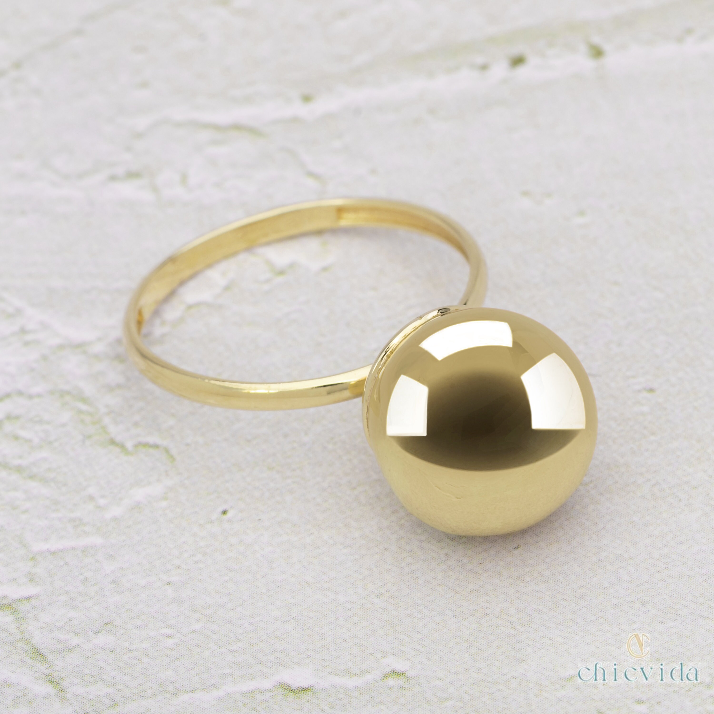 14k Gold Statement Ring/Gold Ball ring/Unique Gold Wedding Etsy