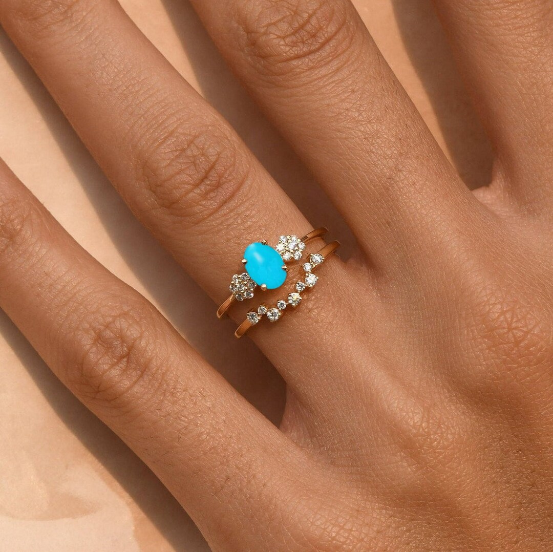Vintage Turquoise Engagement Ring/14k Solid Solid Gold/floral Diamond ...