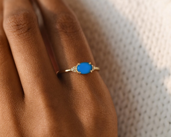 Sleeping Beauty Turquoise Ring east West Turquoise Engagement Ring
