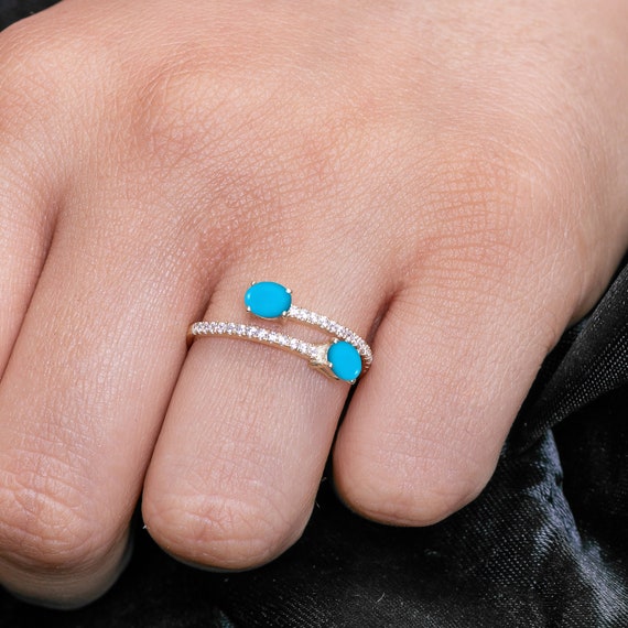 Sleeping Beauty Turquoise Diamond Engagement Ring 14k Gold