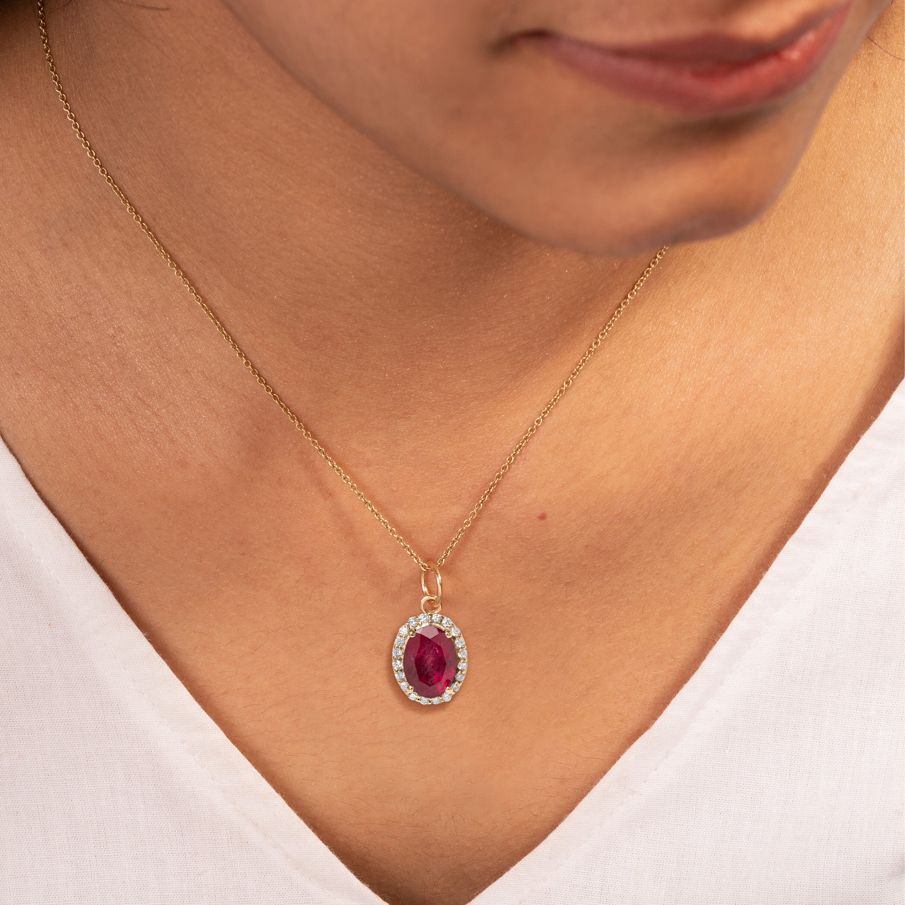 Natural Ruby Pendant,statement Necklace,halo Diamond,minimal Natural Ruby Pendant,statement Necklace,halo Diamond,minimal