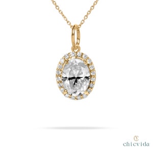 Natural Moissanite Halo Pendant, Oval Pendant, 18k Solid Gold Diamond Pendant, Charm Pendant, Dainty Gold Pendant, Wedding Gift For Love