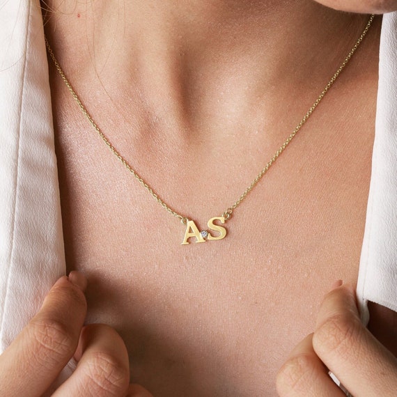 Amicon Dainty Initial Necklace – 14K Gold Plated Letter Pendant, 16.5" + 2" Chain, Personalized Gift For Women & Girls