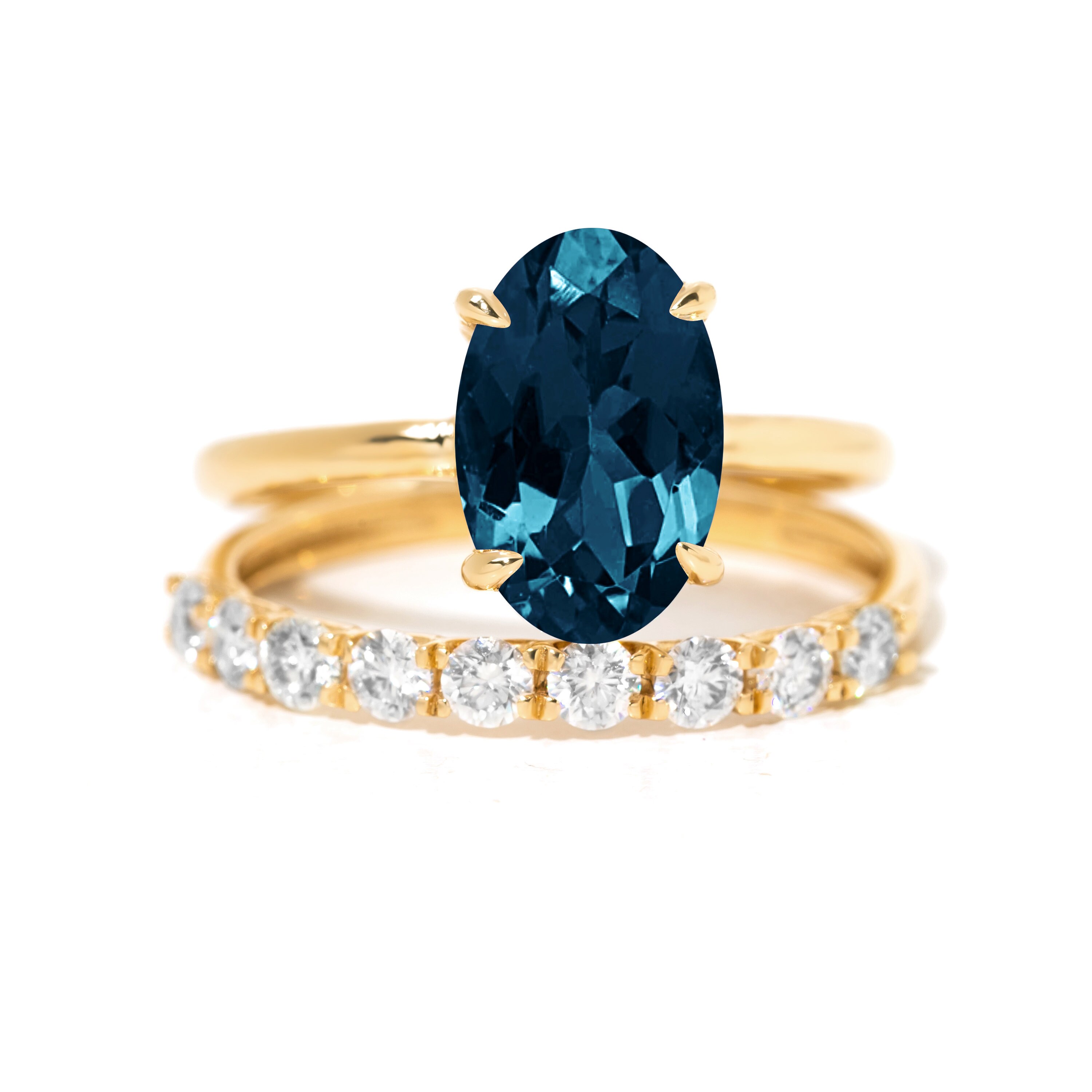 Oval Topaz Engagement Ring Set,14k Solid Gold,prong Set Solitaire ...