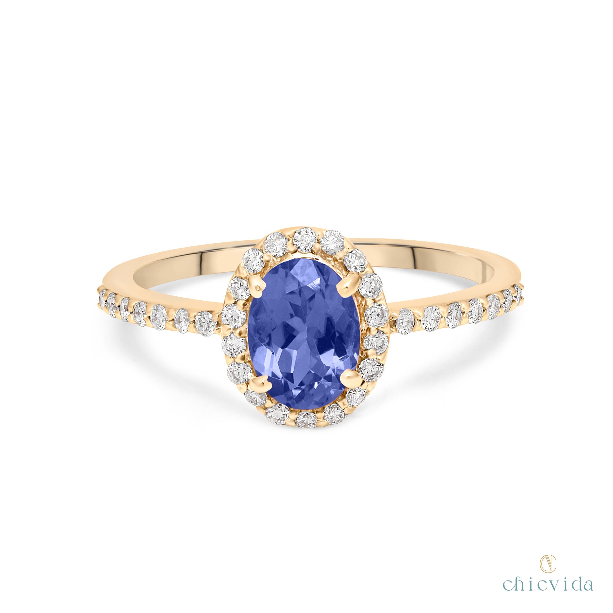 Deep Blue Tanzanite Vintage Engagement Ring with Diamond Etsy