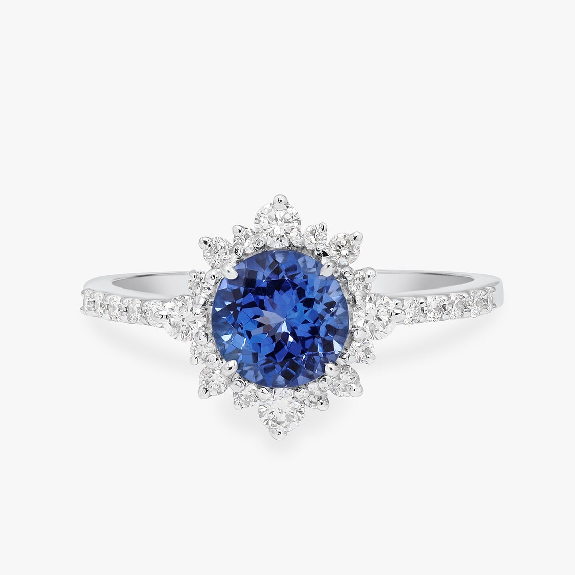 Deep Blue Tanzanite Engagement Ring with a Diamond Halo in 14K Etsy