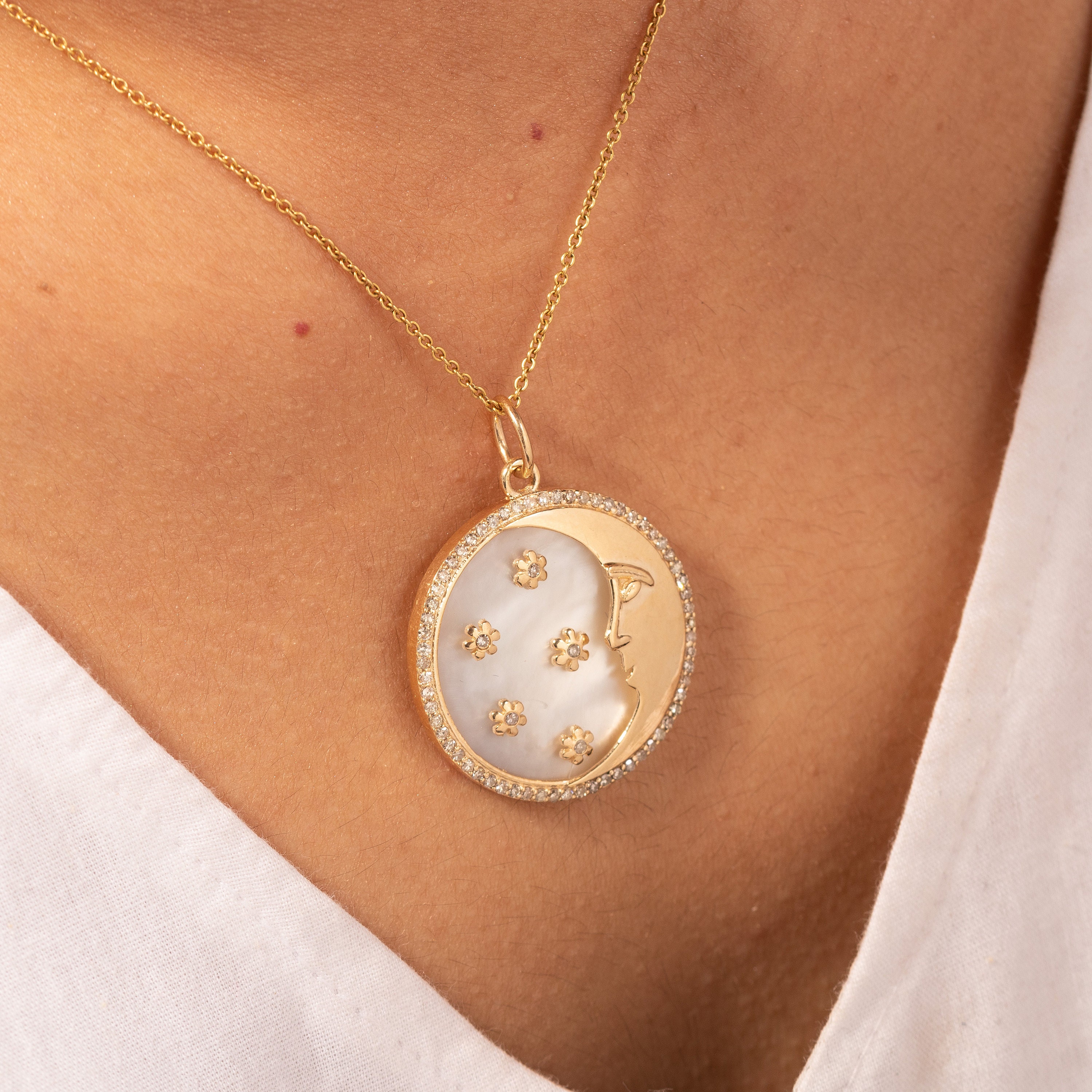 Mother of Pearl LV Button Necklace - Designer Button Jewelry