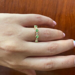 Emerald Diamond Eternity Ring/Minimalist Band/Art Deco Emerald Band/14k Yellow Gold Ring/Emerald Promise Ring/Thin Band Ring/Handmade Ring