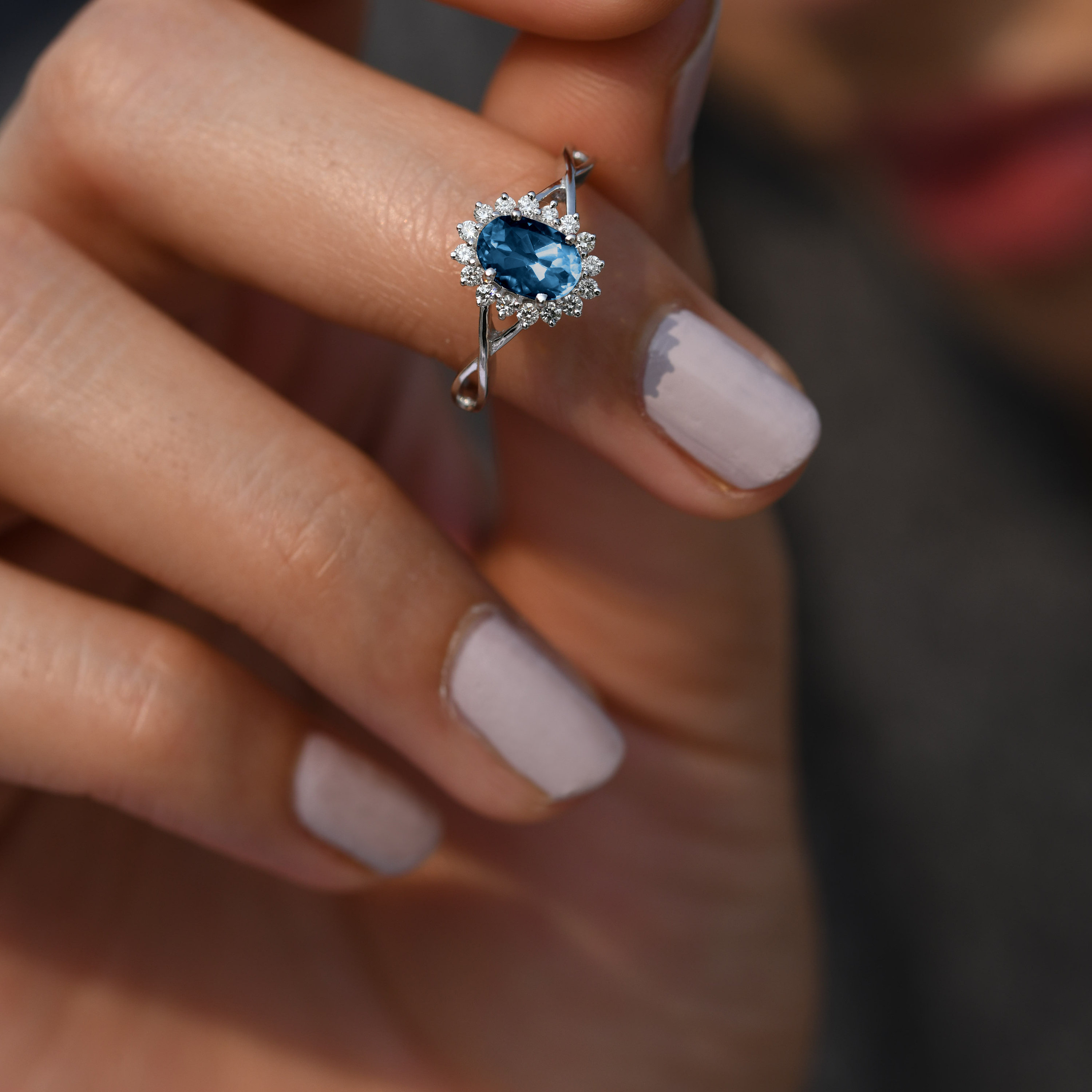 London Blue Topaz/vintage Engagement Ring/diamond Halo/oval Etsy UK