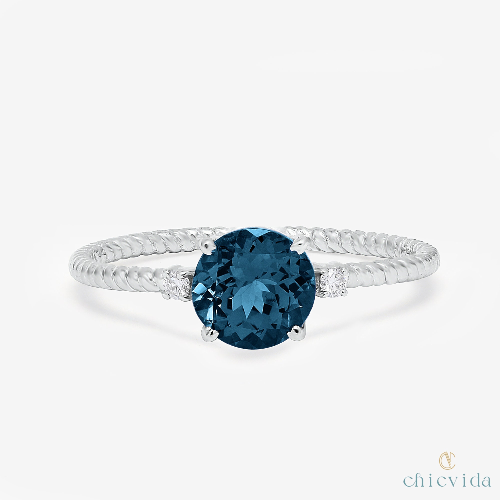 Blue Topaz Twisted Band Ring in 14k Gold, Dainty December Birthstone ...