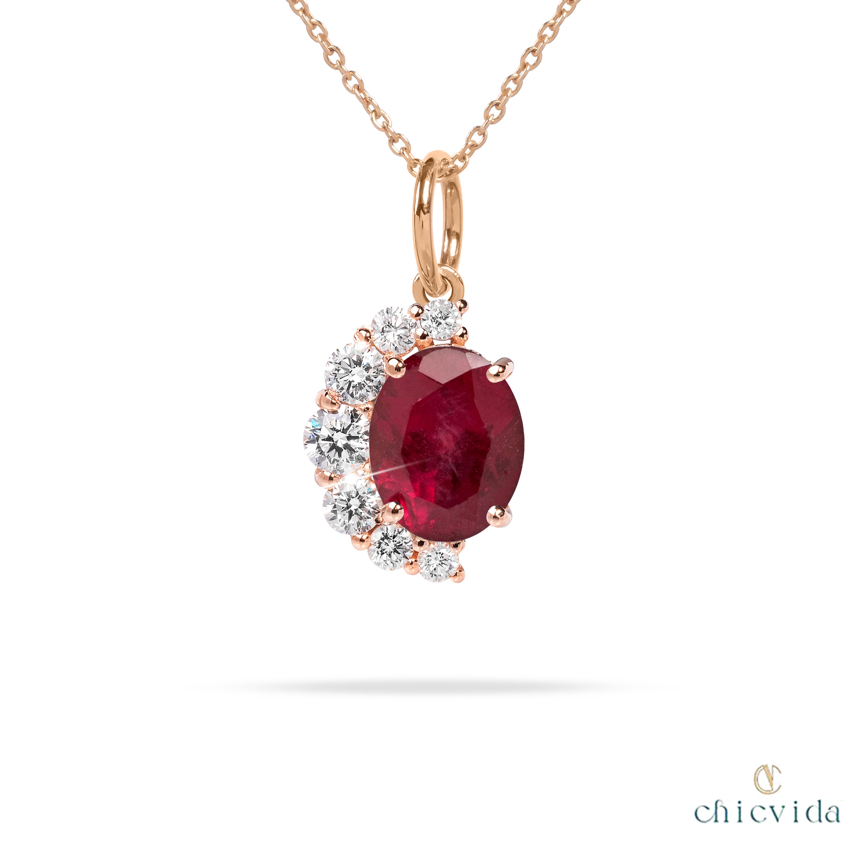 14k Solid Gold Ruby Necklace, Natural Ruby Pendant, Half 14k Solid Gold Ruby Necklace, Natural Ruby Pendant, Half