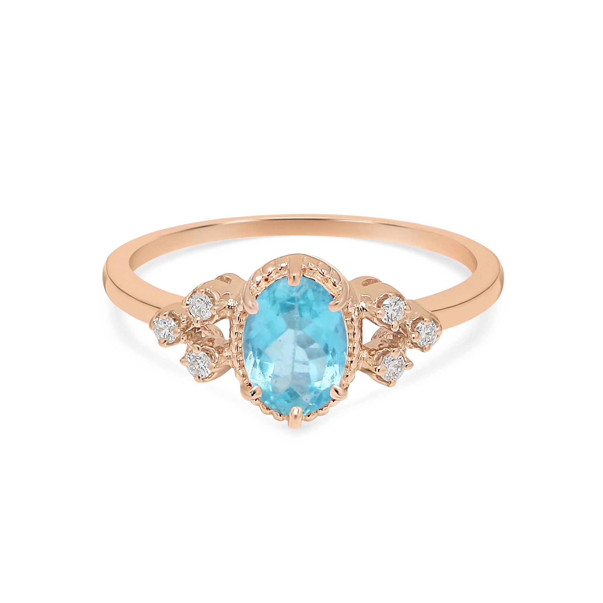 14k Gold Apatite Engagement Ring,oval Wedding Ring,art Deco Diamond ...